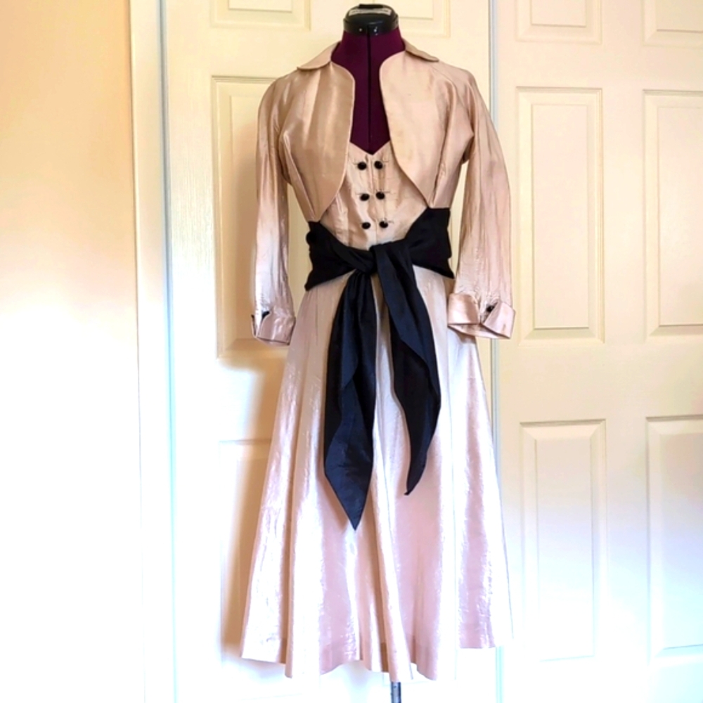 Vintage cream silk dress with wrap jacket